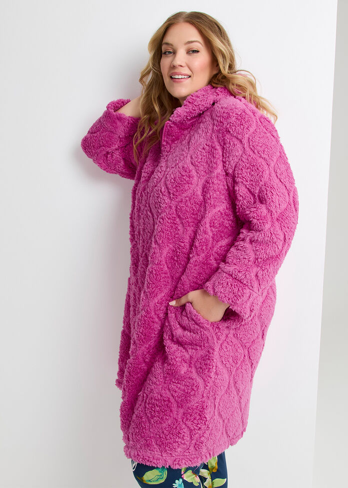Plush Hooded Zip-up Robe, , hi-res