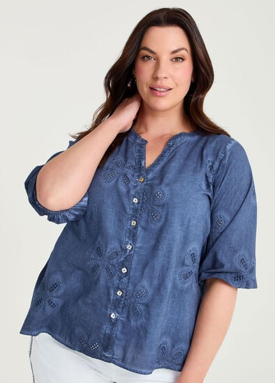 Plus Size Cotton Embroidery Flower Top