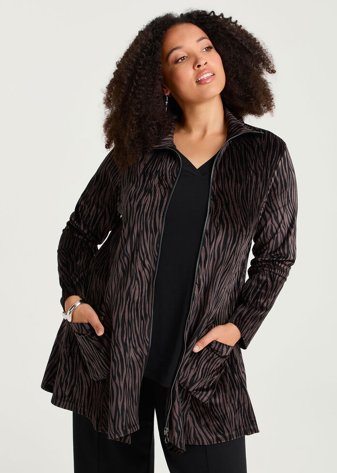 Zip Velour Knit Jacket, , hi-res