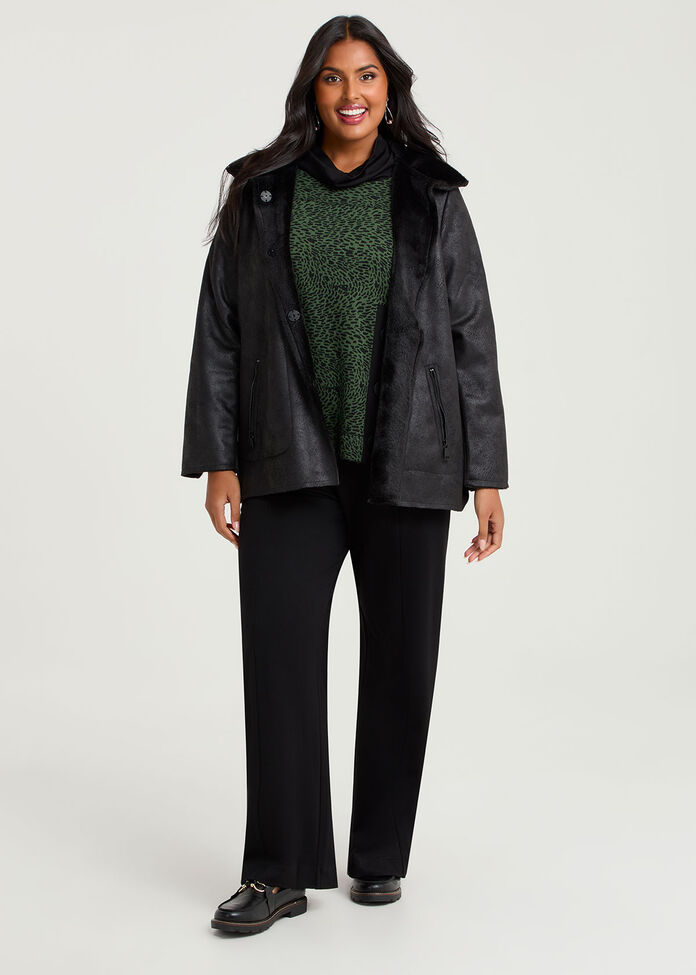 Faux Fur Shearling Jacket, BLACK, hi-res