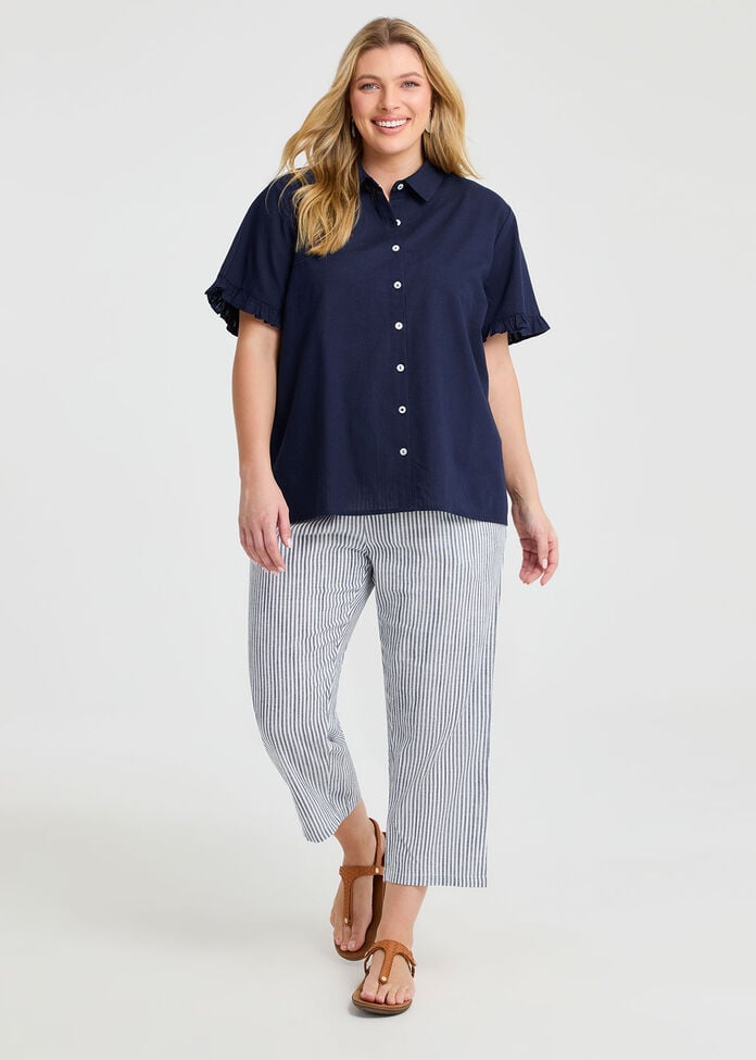 Cotton Linen Frill Shirt, , hi-res