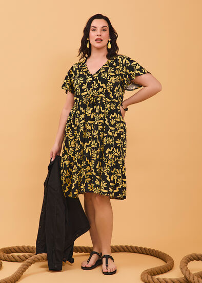 Plus Size Natural Flower Print Short Dress