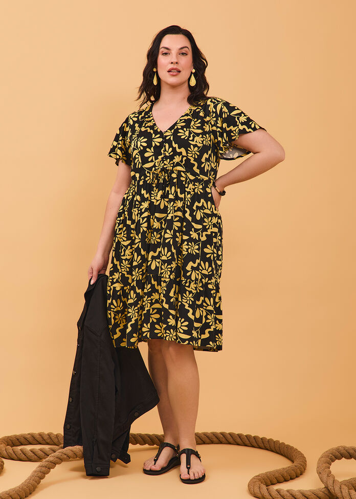 Natural Flower Print Short Dress, , hi-res