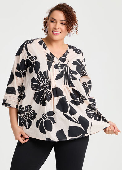 Plus Size Coton Pintuck Top