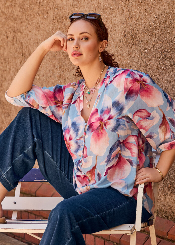 Natural Bloom Print Top, , hi-res