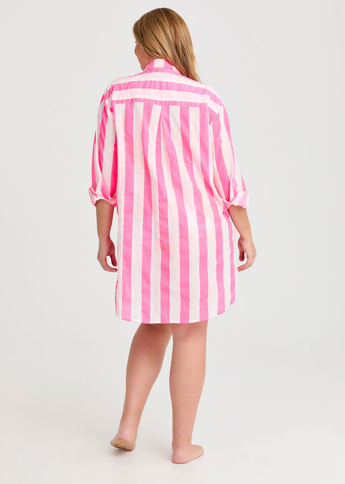 Cotton Bold Stripe Beach Shirt, , hi-res