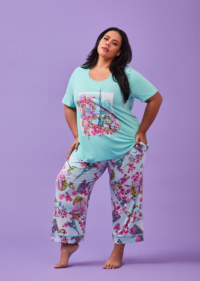Bamboo Paris Bloom Pyjama 3/4 Pant, PRINT, hi-res
