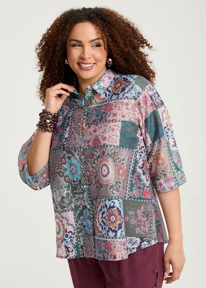 Lyocell Linen Patchwork Shirt, , hi-res