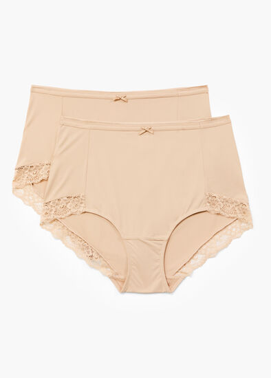 Plus Size 2 Pack Micro Lace Trim Briefs
