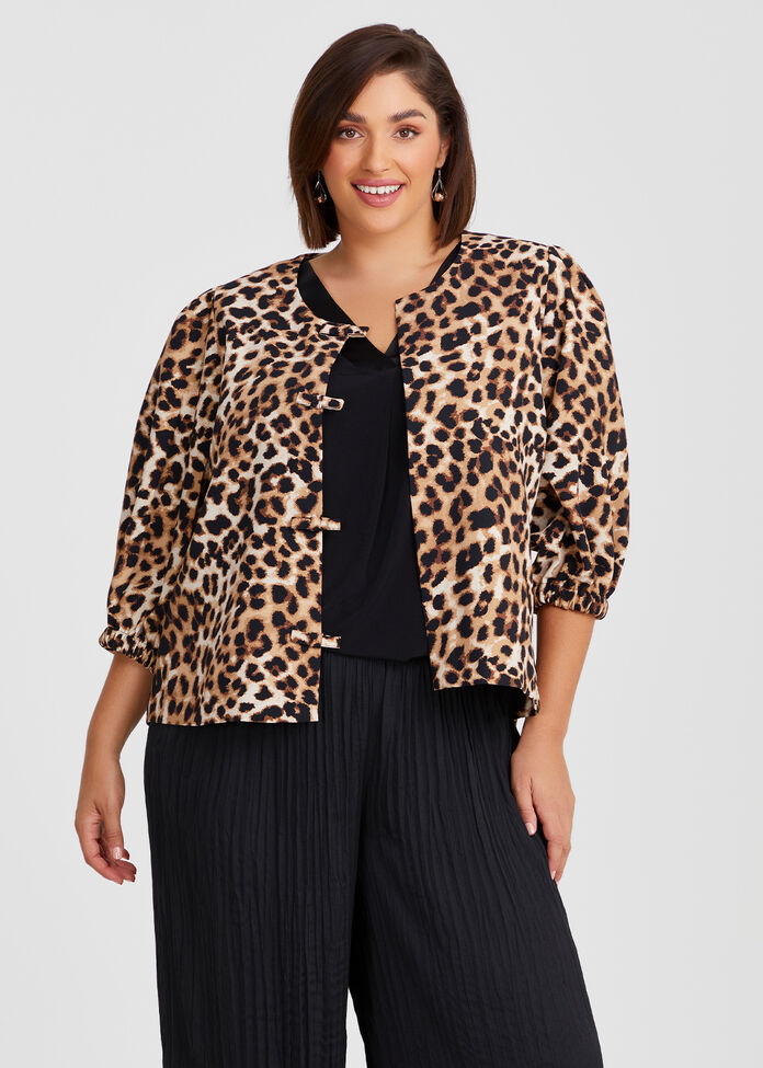BASLER Womens Gray Pocketed Animal Print Wear To Work Bolero Jacket main image 1