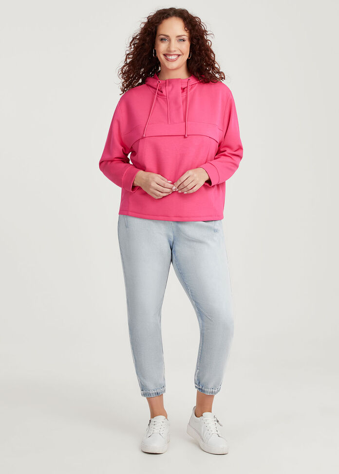 Modal Half Zip Hoodie, , hi-res