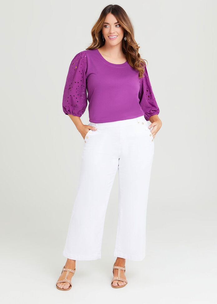 Cotton Broderie Puff Sleeve Top, , hi-res