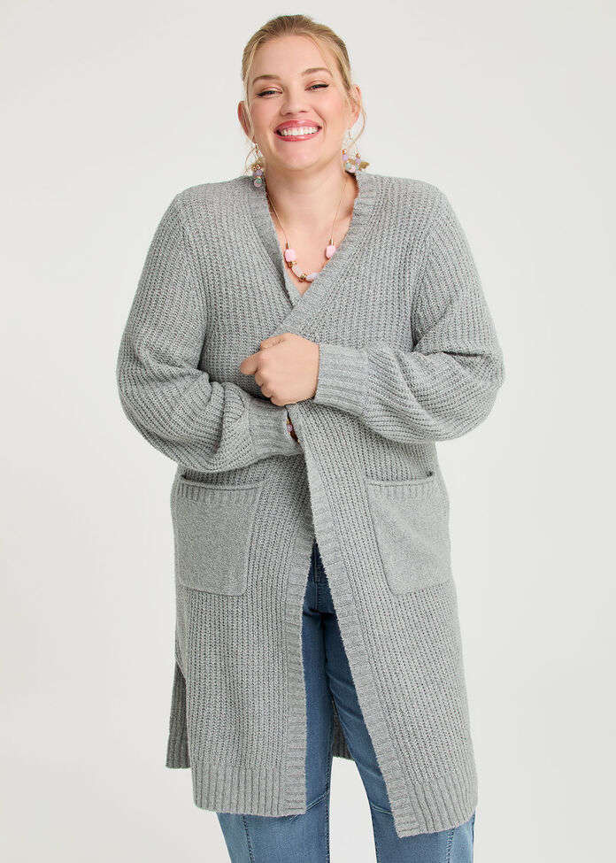Longline Pocket Rib Cardigan, , hi-res