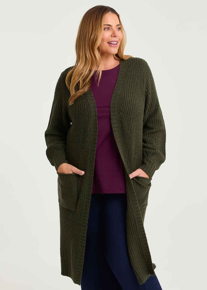 Longline Pocket Rib Cardigan, , hi-res