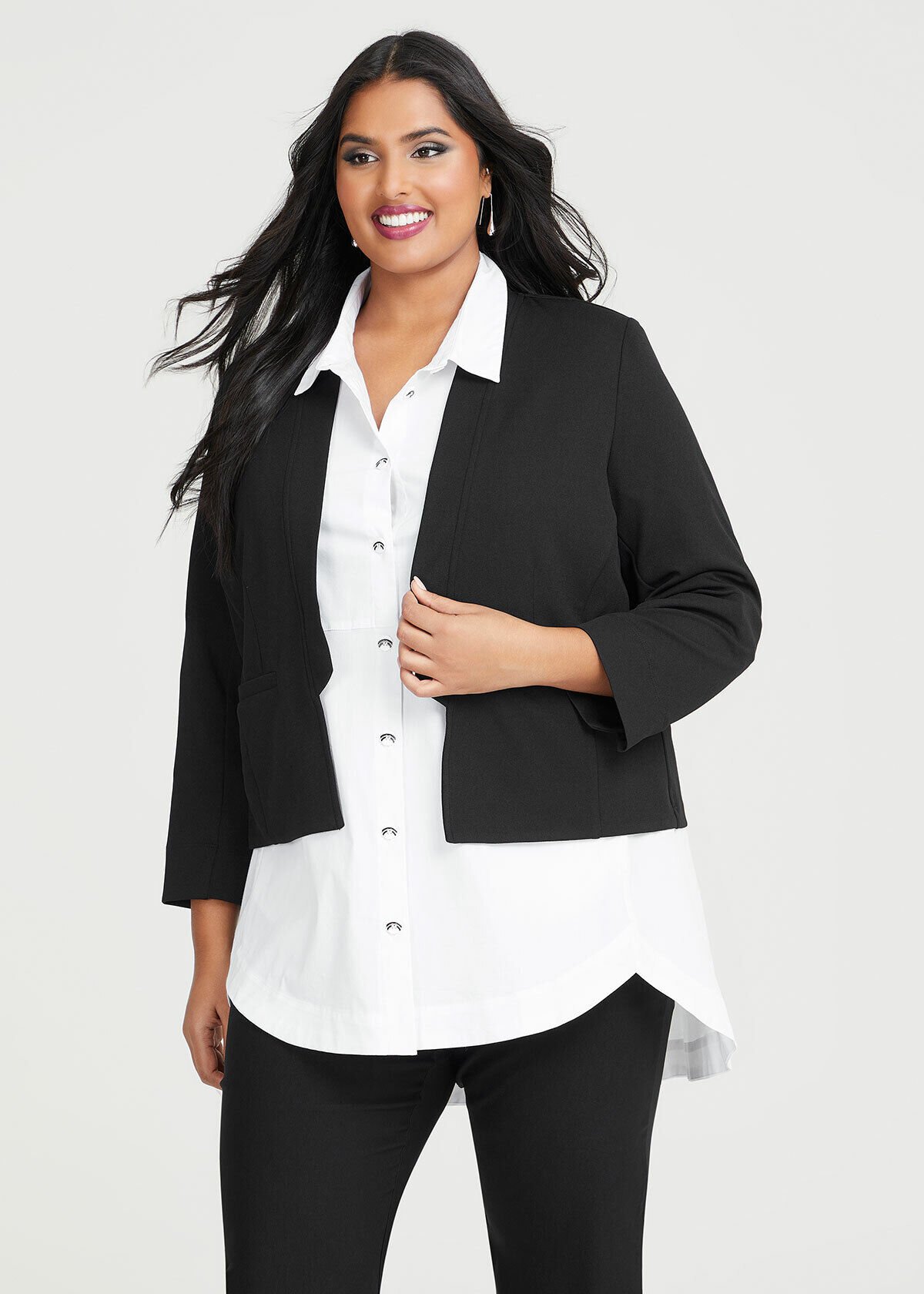 Shop Plus Size Ava Crepe Short Jacket in Black Taking Shape AU
