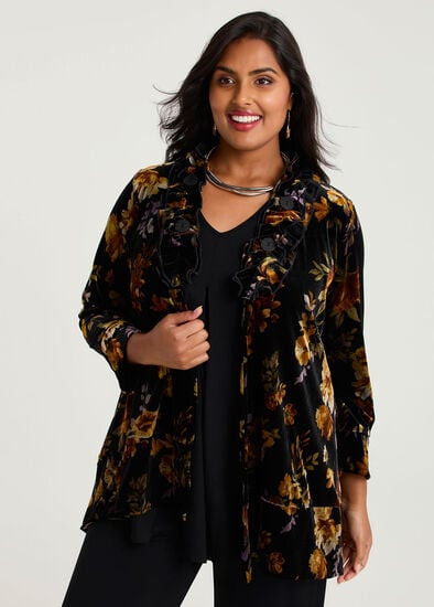 Plus Size Midnight Rose Velour Cardigan