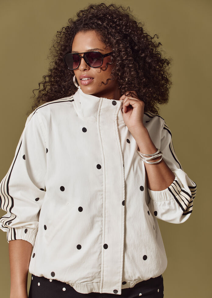 Polka Dot Stripe Trim Jacket, , hi-res