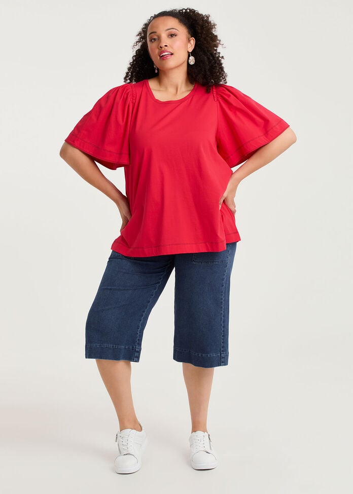 Cotton Contrast Stitch Top, , hi-res