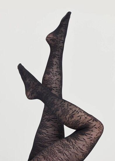 Black Floral Lace Tights
