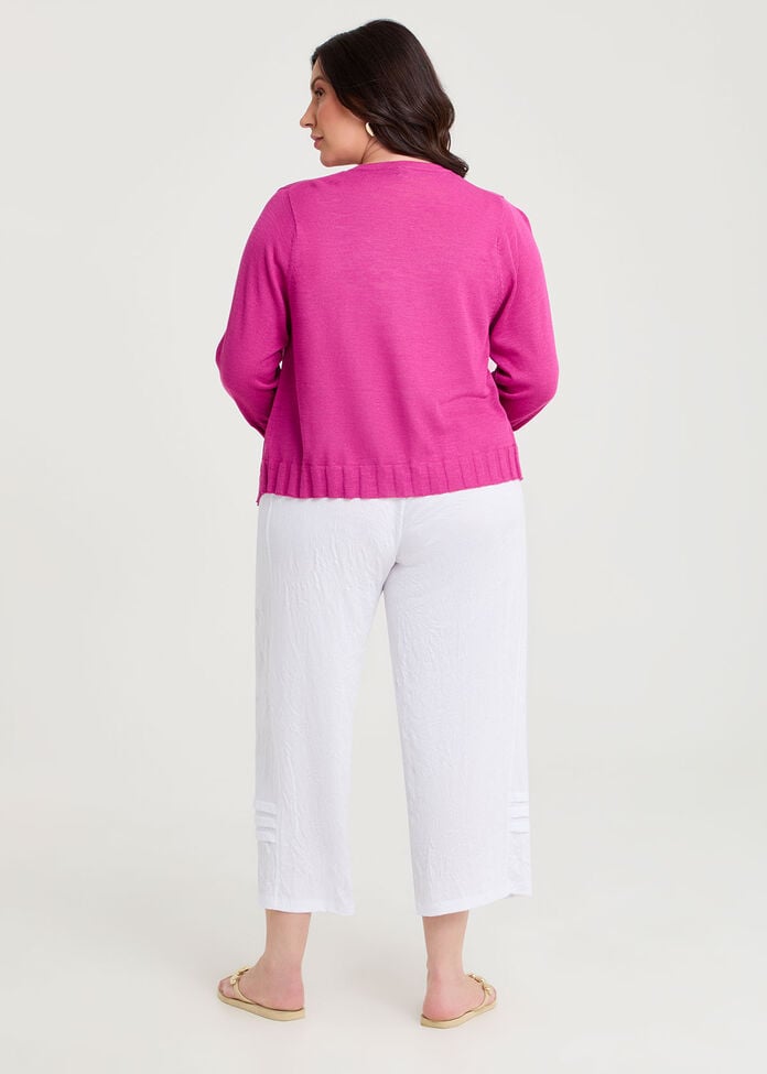 Drape Front Slub Knit Crop Cardigan, HOT PINK, hi-res