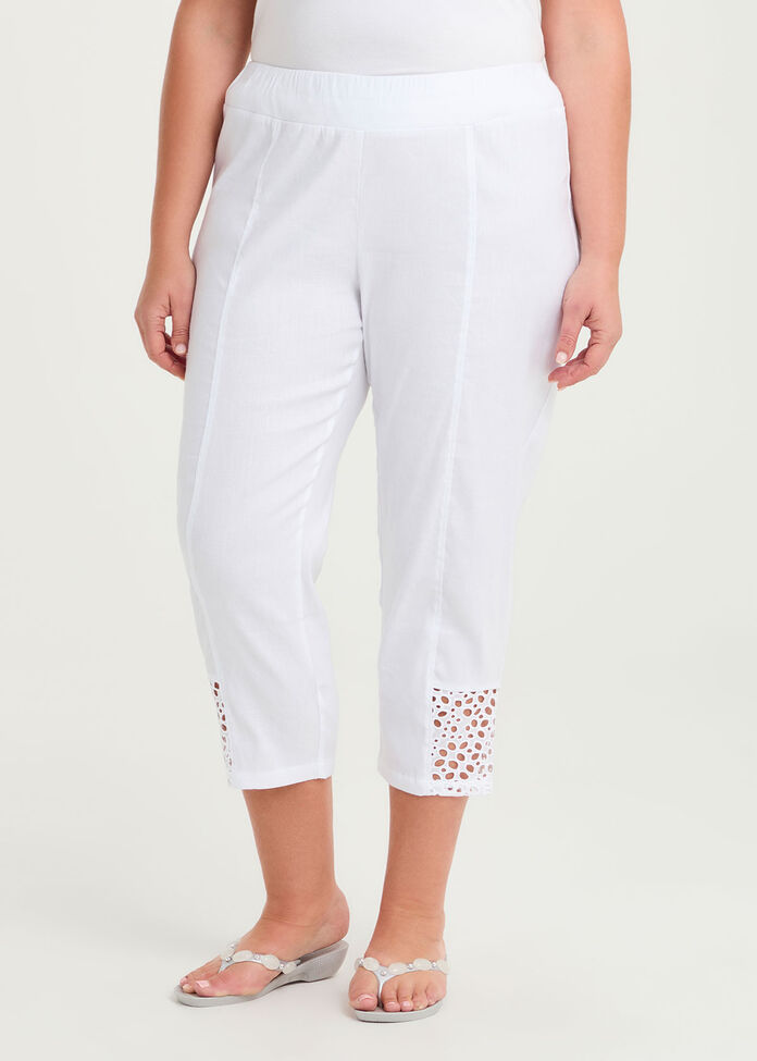 Lace Hem Stretch Linen Crop Pant, , hi-res