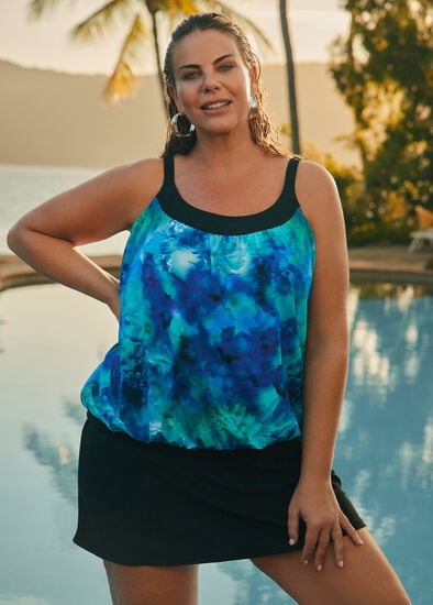 Plus Size Lagoon Splash Blouson Tankini