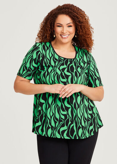 Plus Size Natural Green Days Geo Top