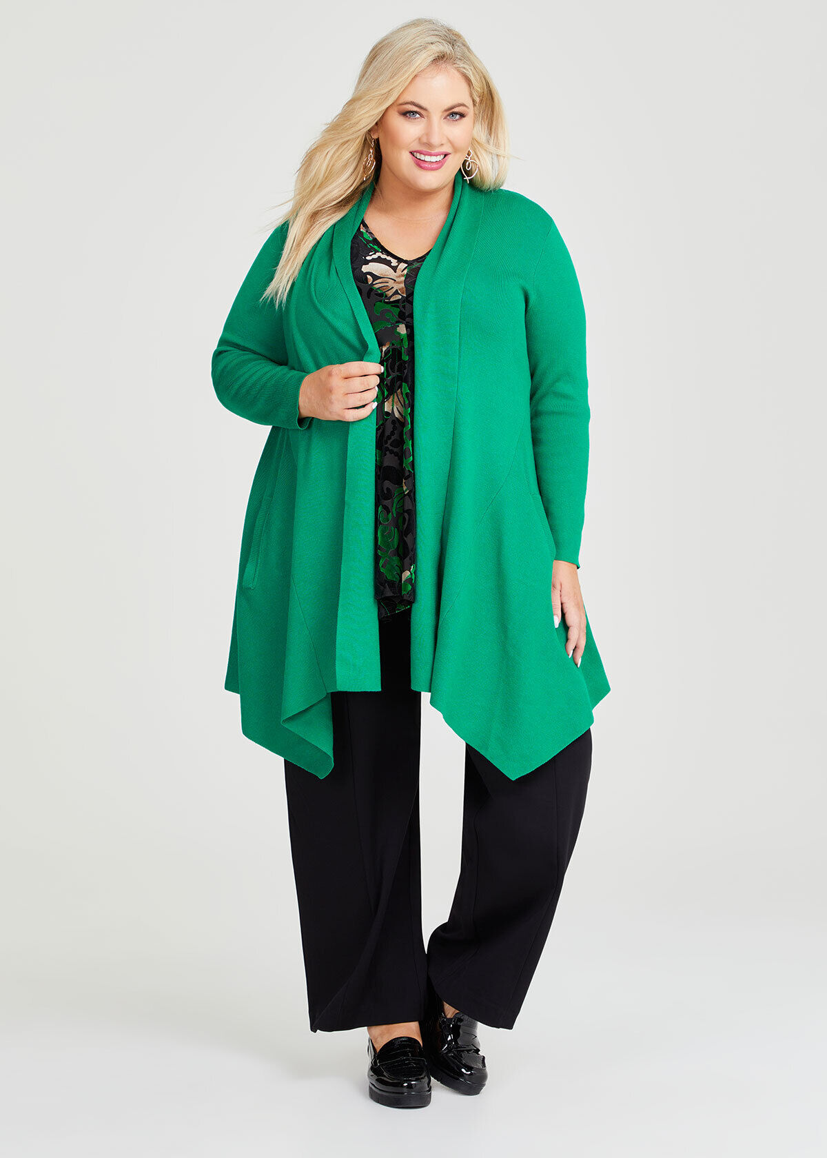 Shop Plus Size Glamour Faux Fur Collar Bamboo Cardigan in Green Taking Shape AU
