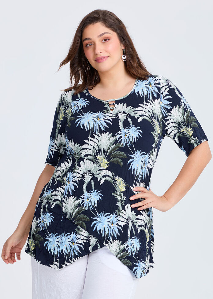 Selena Keyhole Top, PALM PRINT, hi-res