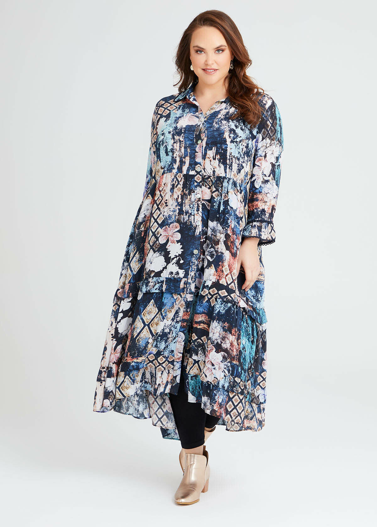 Shop Natural Suren Tiered Shirt Dress 