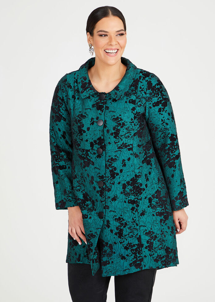 Shop Plus Size Emerald Jacquard Dress Coat in Black | Taking Shape AU
