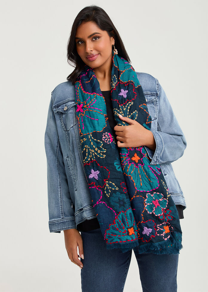 Neon Floral Embroidered Scarf, , hi-res