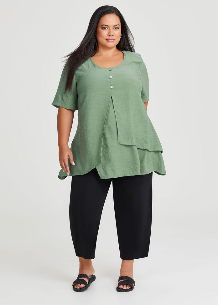 Crinkle Button Short Sleeve Top, , hi-res