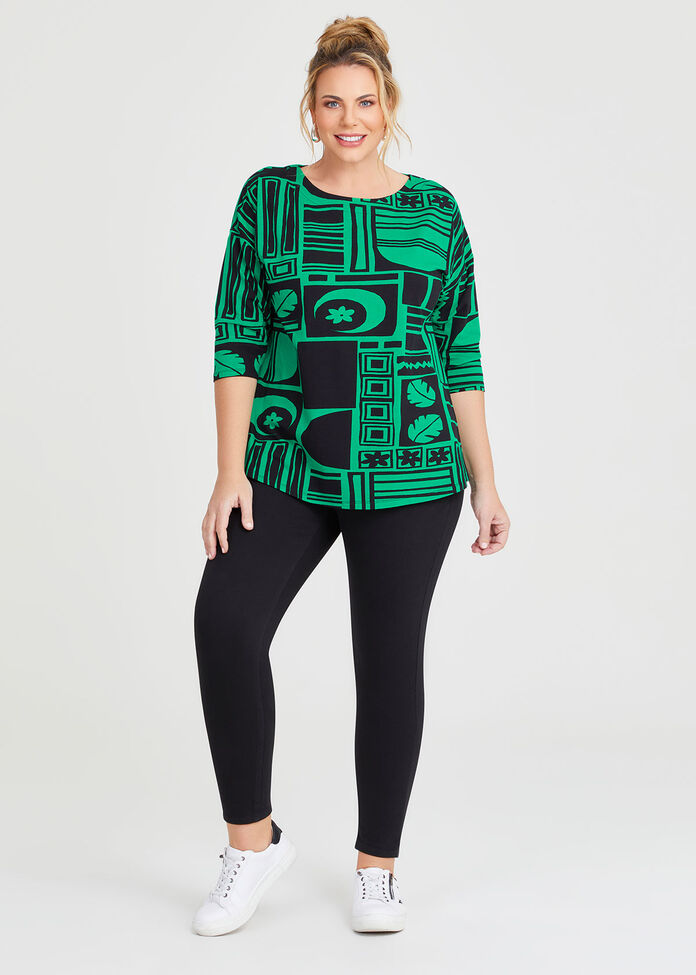 Cotton Abstract Print Top, , hi-res