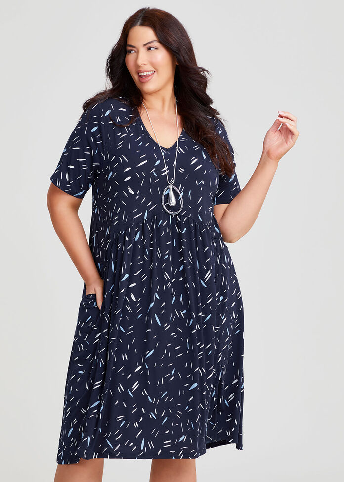 V-neck Printed Dress, , hi-res