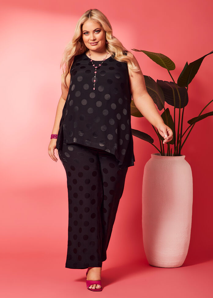 Shop Plus Size Spot Satin Natural Wide Pant in Black Sizes 1230
