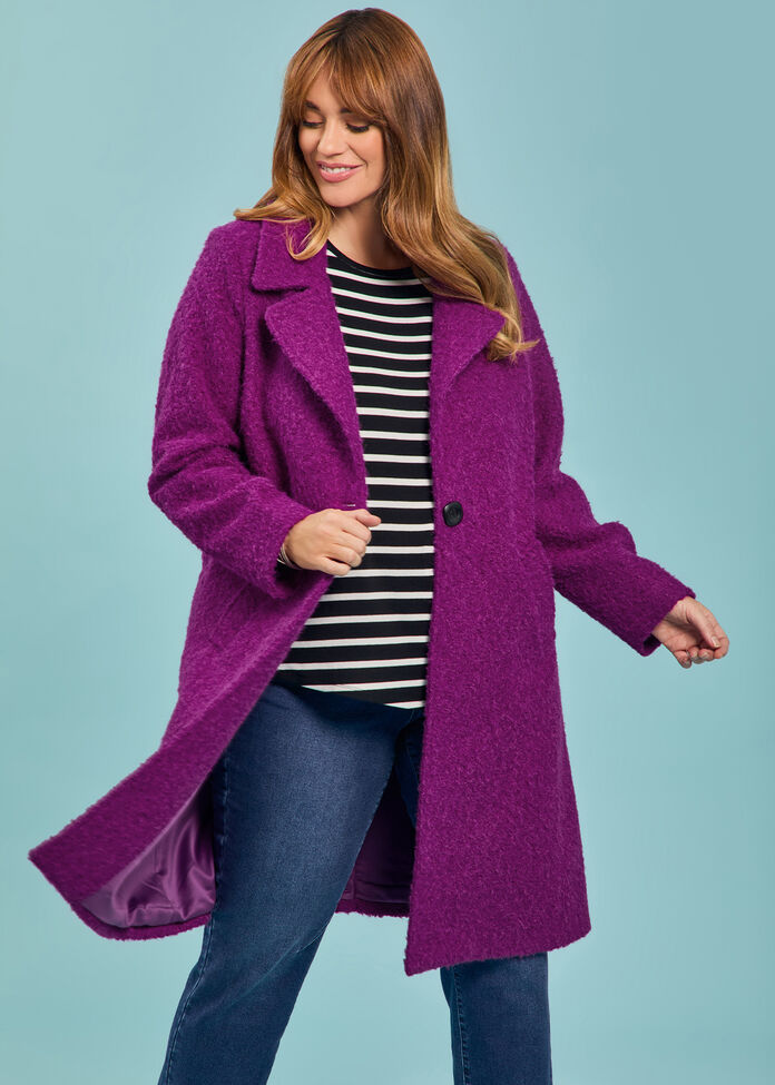 Shop Plus Size Cocoon Longline Coat, Purple Taking Shape AU