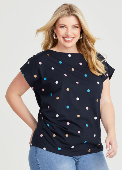 Plus Size Cotton Drape Waist Spot Top