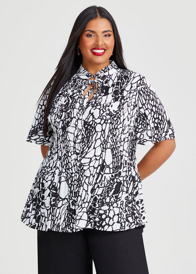 Plus Size Plisse Tie Neck Top