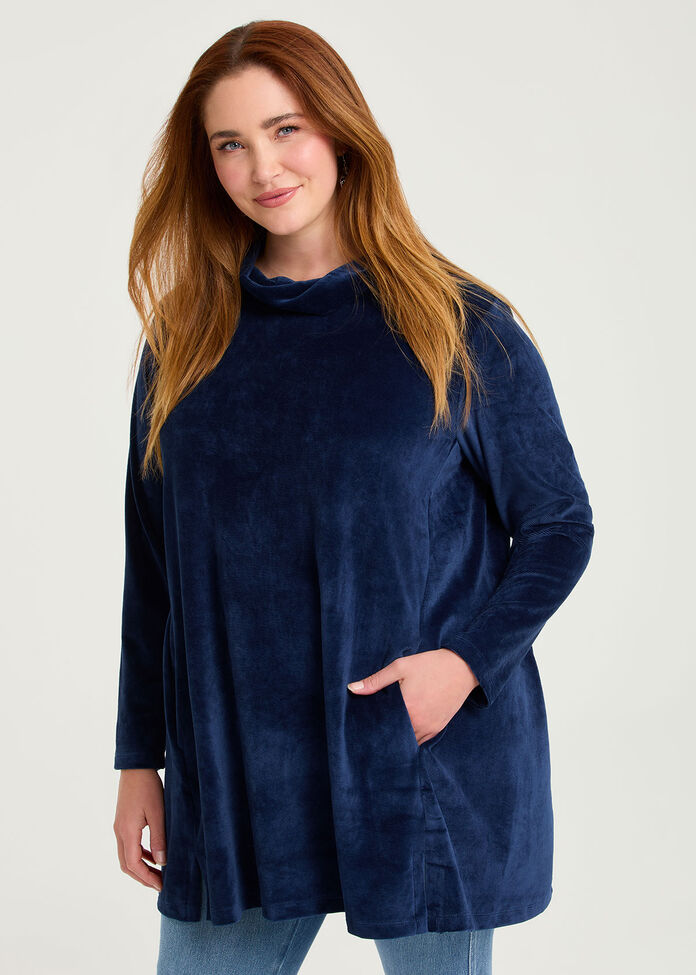 Velour Cowl Neck Tunic, , hi-res