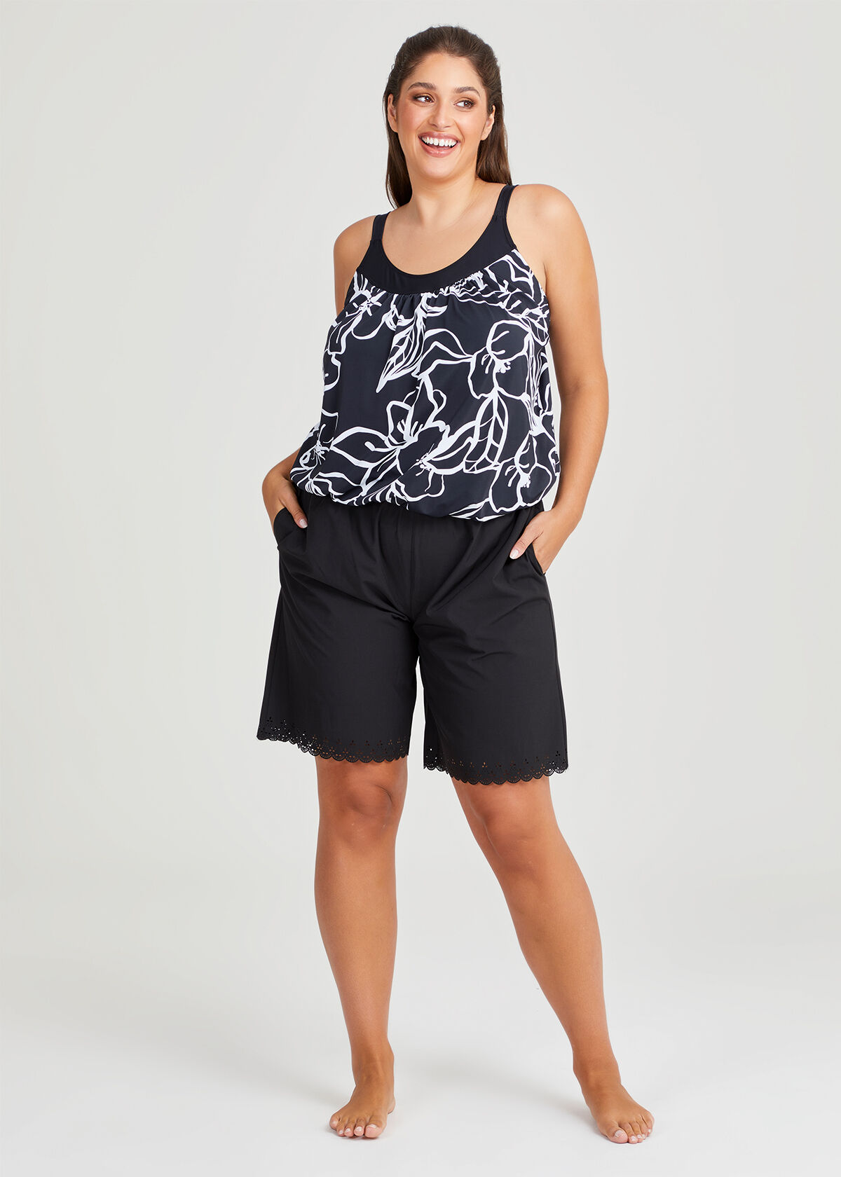 Mono Floral Blouson Tankini