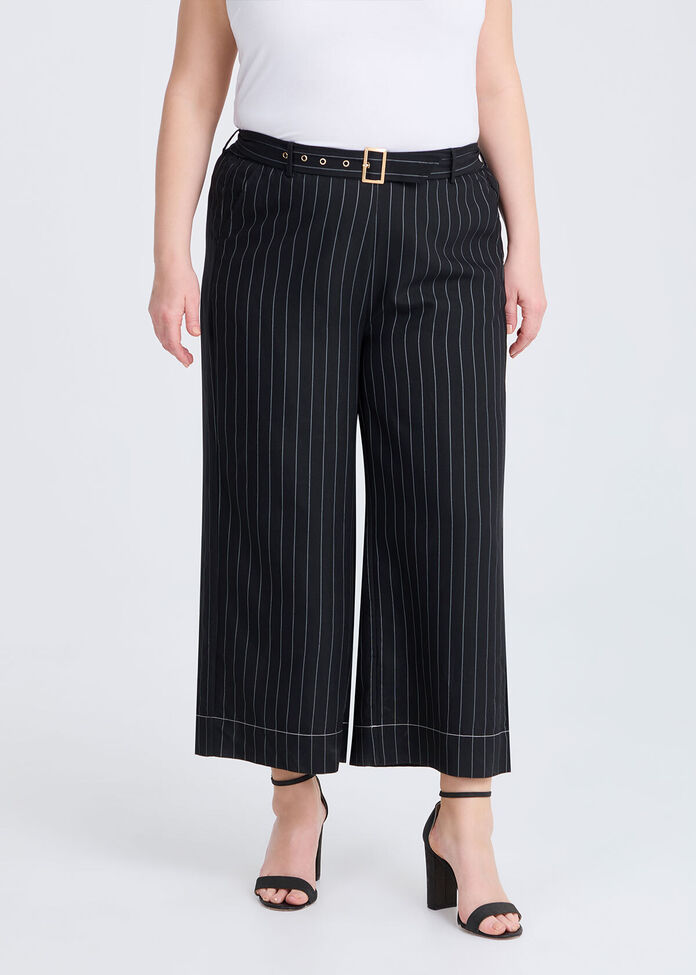 Pinstripe Wide Leg Culotte Pant, , hi-res