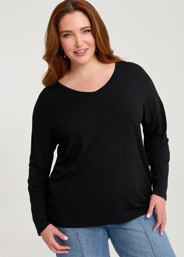 Australian Wool Modal V-neck Top, , hi-res