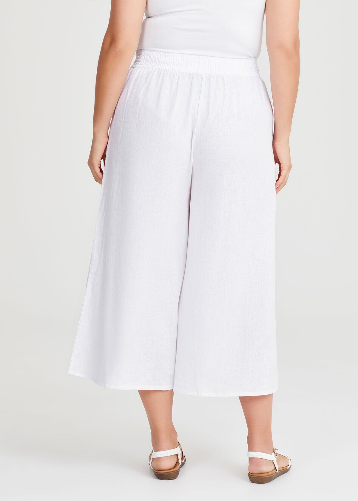 Shop Plus Size Palazzo Linen Bamboo Crop Pant in White Taking Shape AU