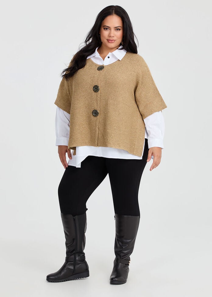 Sparkle Rib Knit Button Cardigan, , hi-res