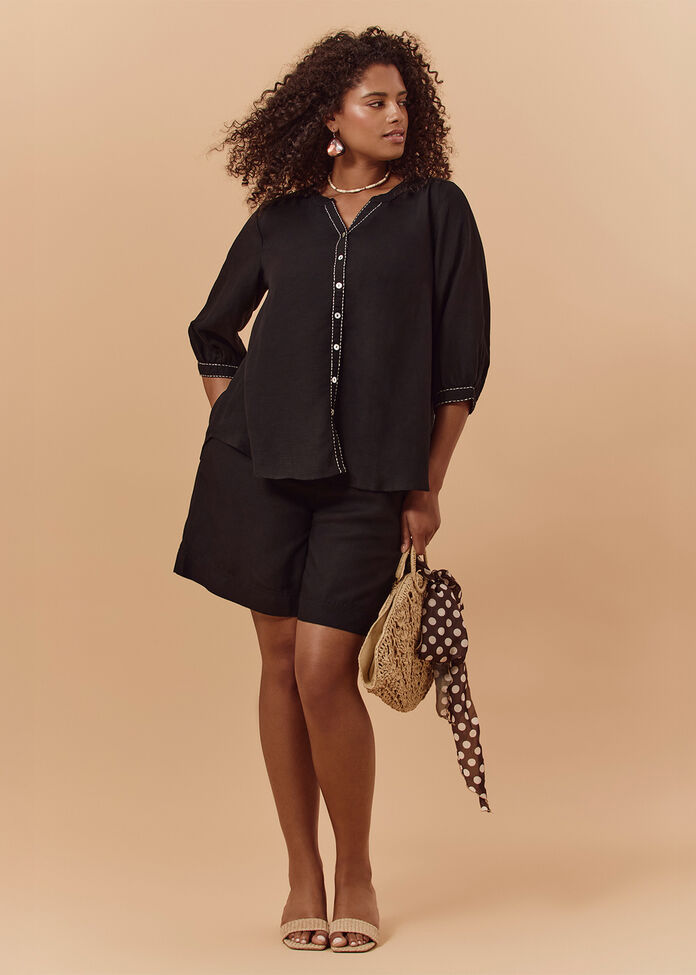 Linen Blend Pull On Short, , hi-res