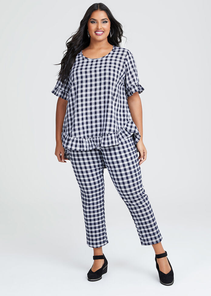 Shop Plus Size Natural Check Ruffle Top in Blue | Taking Shape AU