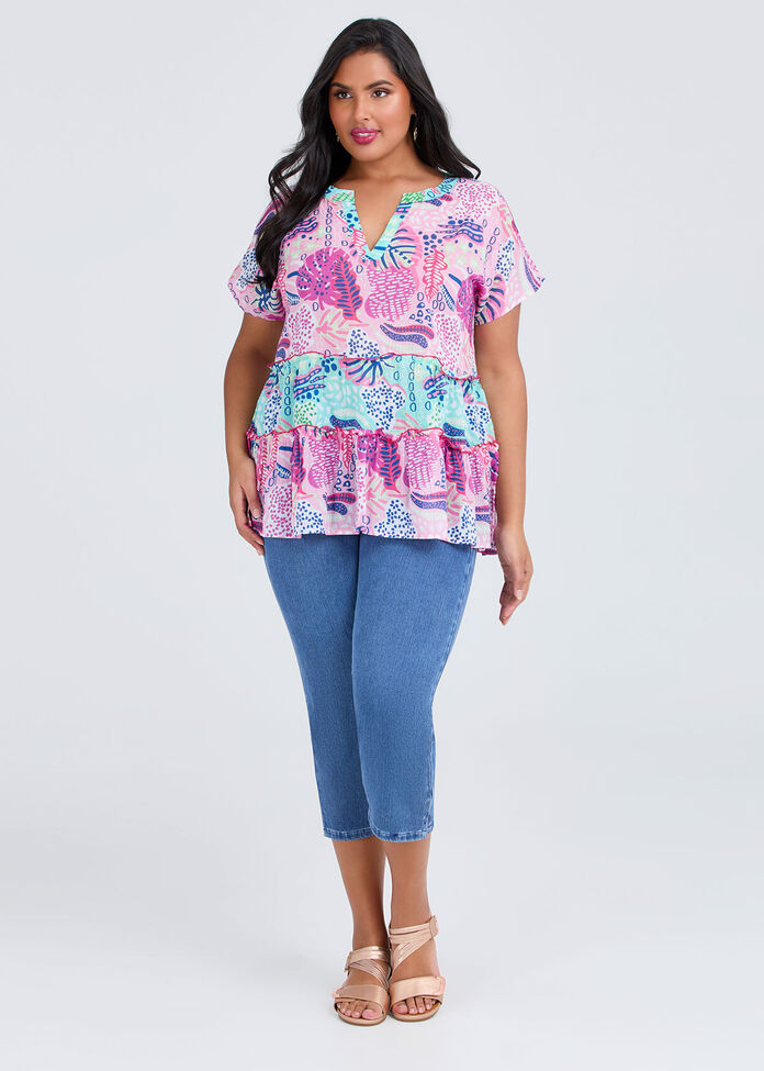 Cotton Print Mix Tiered Top, , hi-res