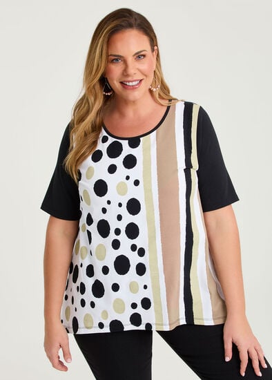 Plus Size Cotton Spots And Stripes Top