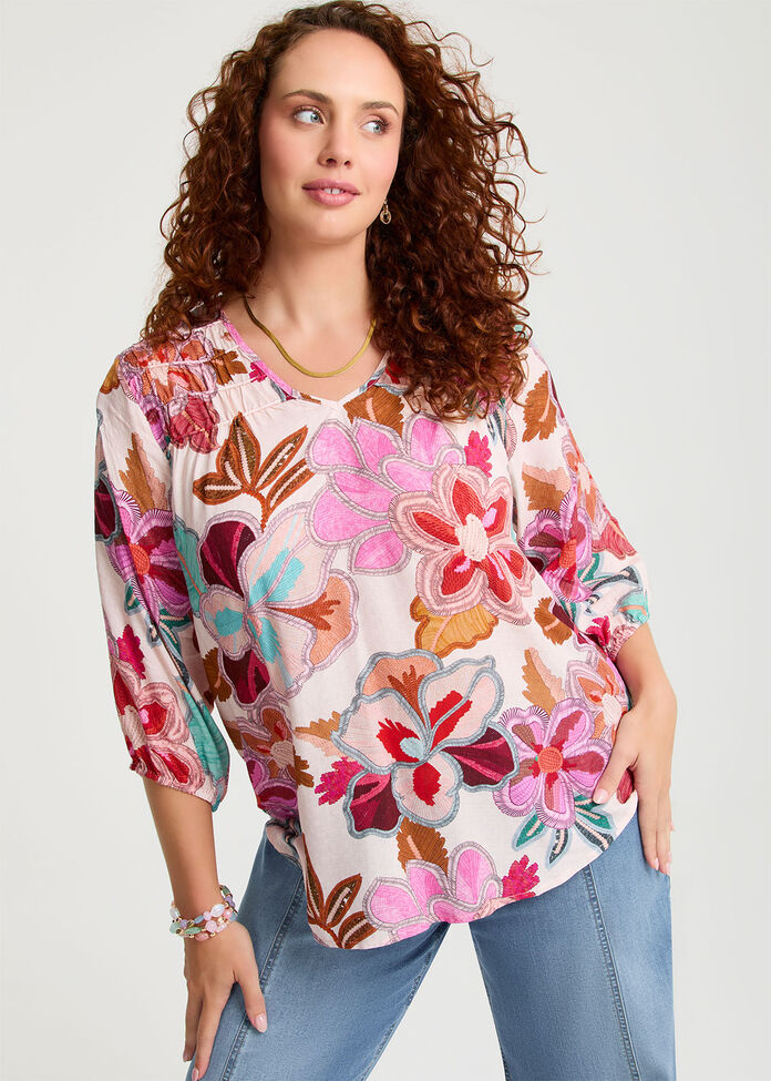 Natural Wildflower Print Top, , hi-res